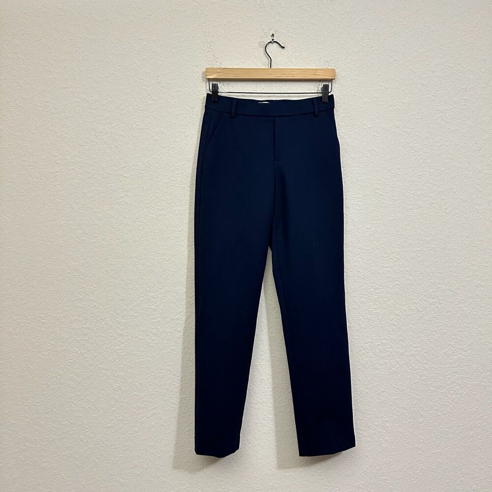 ECRU High-Rise Flat Front Straight Trouser Pants Pull-On in Navy